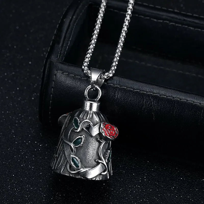 Titanium steel vintage polished motorcycle lucky bell with double-sided epoxy rose design in retro steel colour
