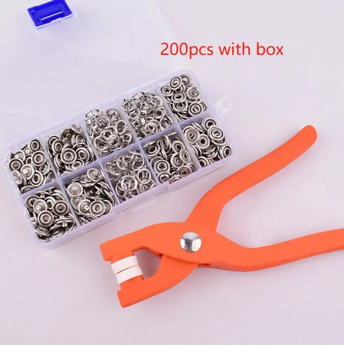 9.5mm stainless steel five claw suit buttons with application pliers for no-sew clothing fastening