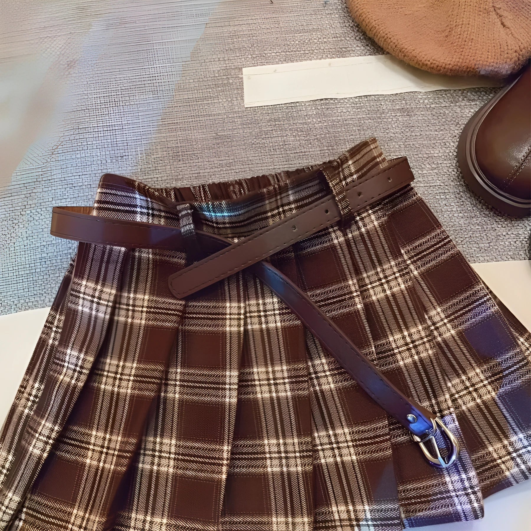 Girls plaid pleated cotton blend skirt with A-line design in six height sizes
