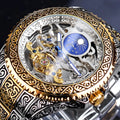 Forsining yellow gold skeleton tourbillon automatic watch with 44mm stainless steel case