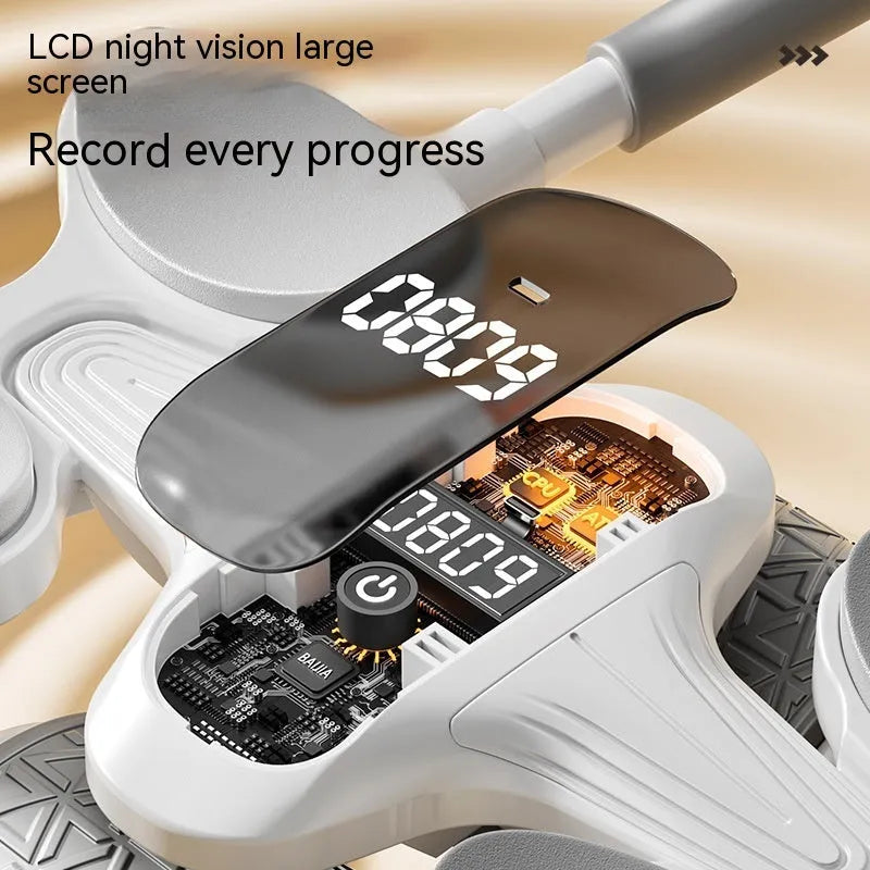 White fitness roller equipment with LED timing screen for abdominal workouts