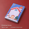 Christmas cartoon sticky notes set with Santa Claus, Elf, Snowman, Gift, Sled, House, Crystal Ball, and Christmas Bear designs
