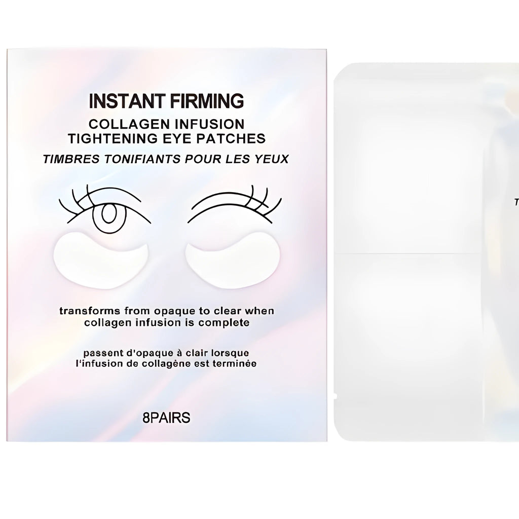 Eight pairs of collagen under-eye masks with hyaluronic acid and coffee extract in single-use patch format