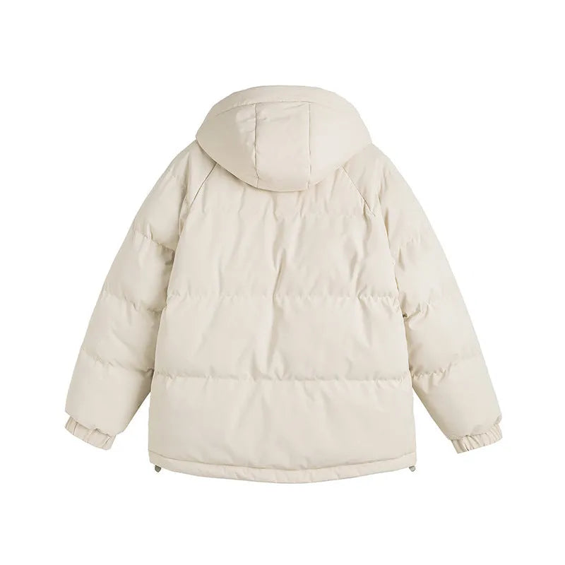 Loose fit winter cotton-padded coat with side pockets in solid colour