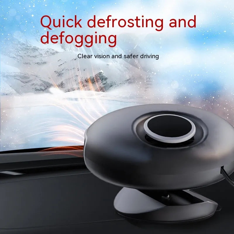 Black car warm air blower heater with cable for 12V or 24V vehicle defrosting and demisting