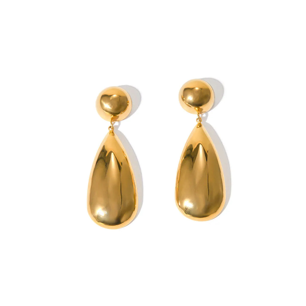 Gold stainless steel hemisphere water drop pendant earrings with electroplated finish for women