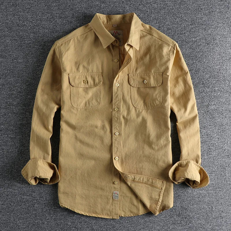 Men's solid colour cotton long sleeve shirt in regular fit cardigan style