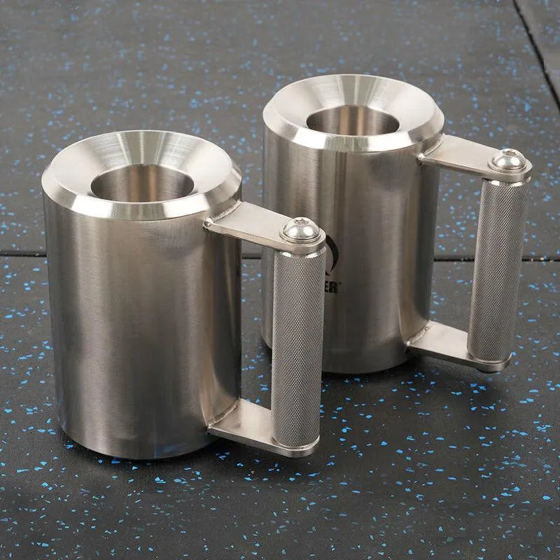 Single silver stainless steel 8kg cast iron dumbbell weight cup on a grey background.