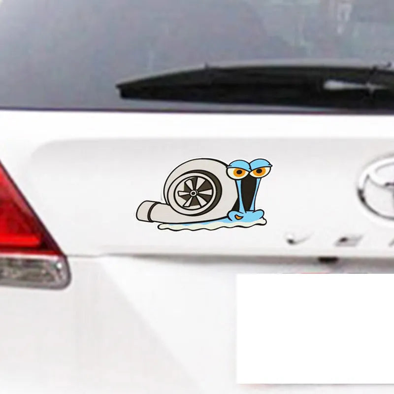 Reflective cartoon snail car bumper sticker measuring 12 by 8 centimetres