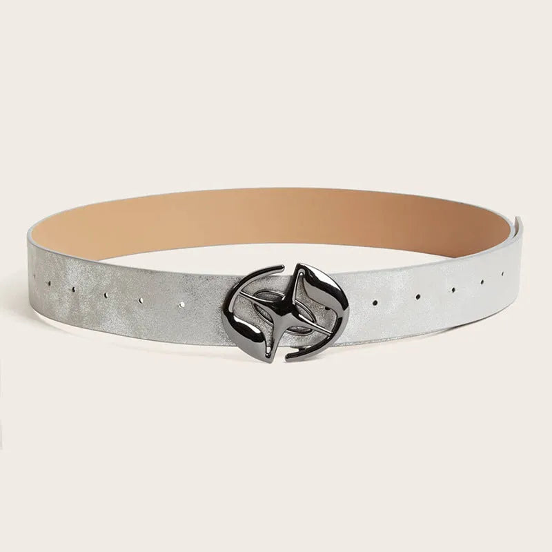Retro women's belt with oval alloy buckle in thick PU leather
