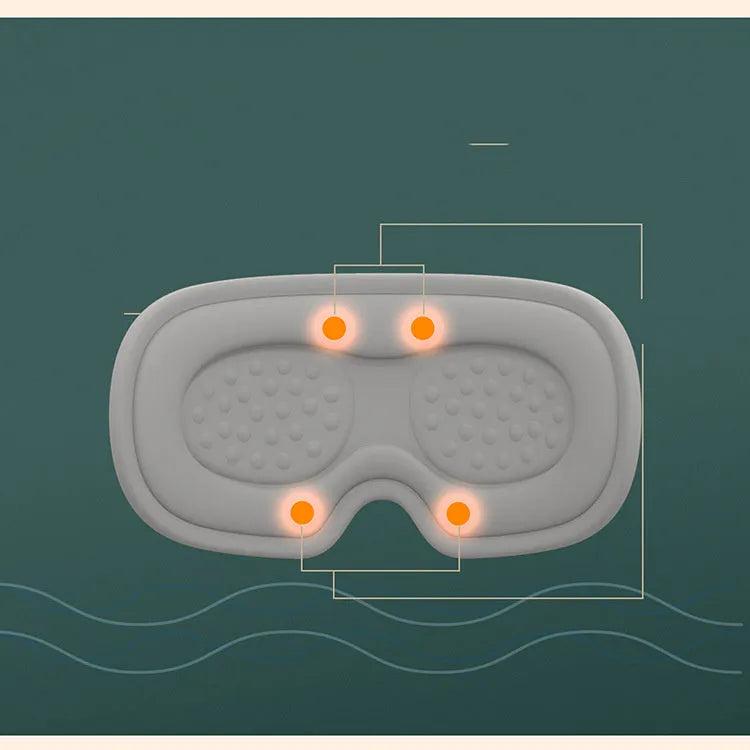 Green portable eye massage goggles showing USB connection and suede exterior