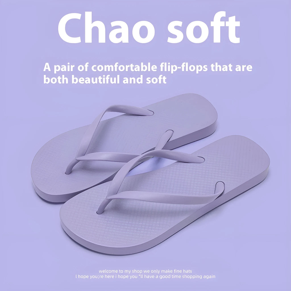Foldable flat slippers with a non-slip PVC sole and hollow-out design in orange, purple, black, and white.