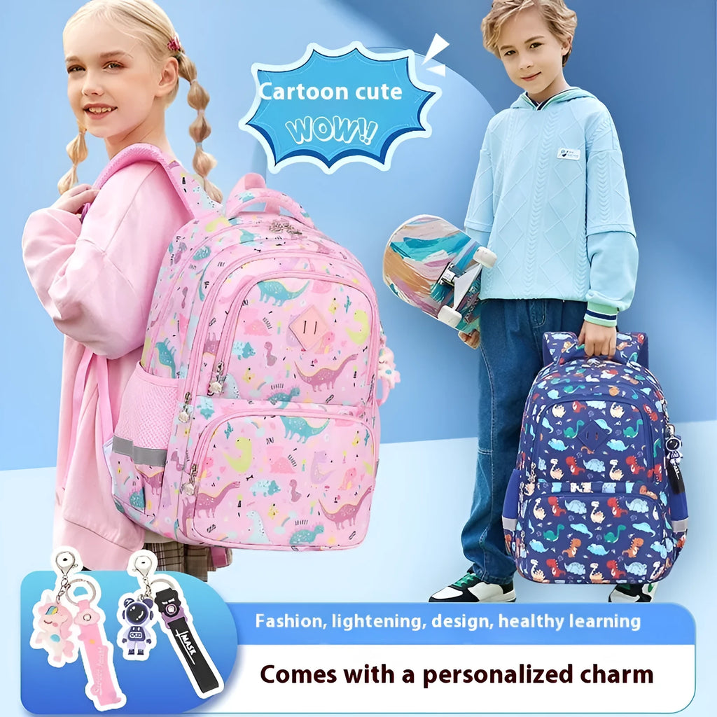 Children's waterproof school backpack in Oxford cloth with curved shoulder straps and spine protection feature