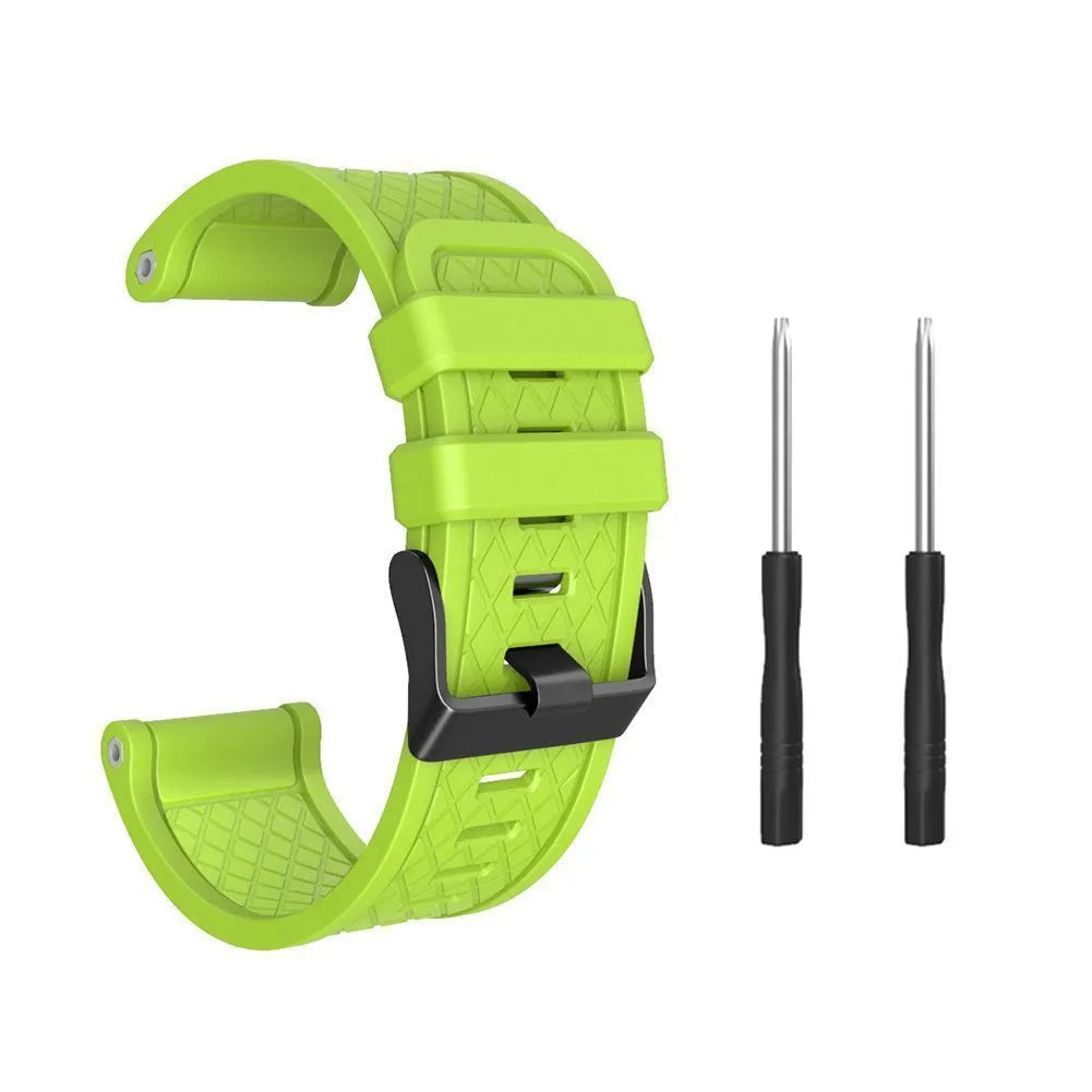 Jiaming 26mm silicone sports watch strap with stainless steel buckle in multiple colour options.