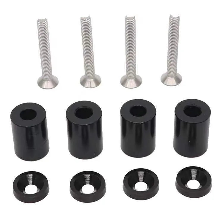 Aluminium car engine cover pad height spacer kit with screws, nuts, washers in red, blue, black colours