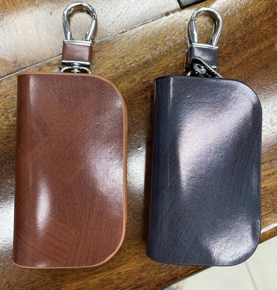 Genuine leather car key case with frosted finish in black and brown colours