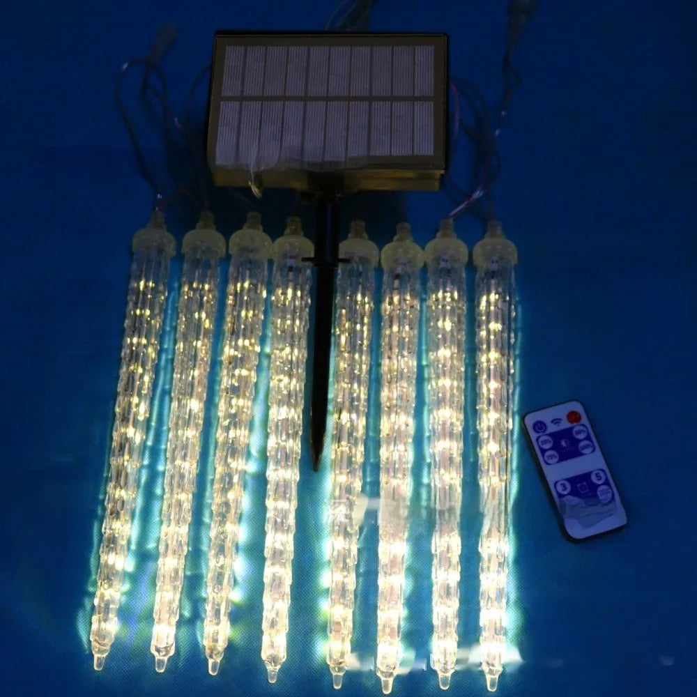 LED ice cone meteor shower solar festoon lamp with remote control in flower shape design