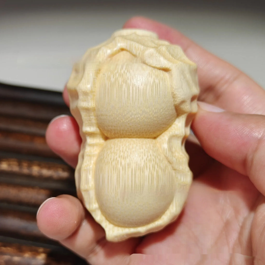 Solid natural bamboo carved peanut ornament with modern simplicity style for gifts