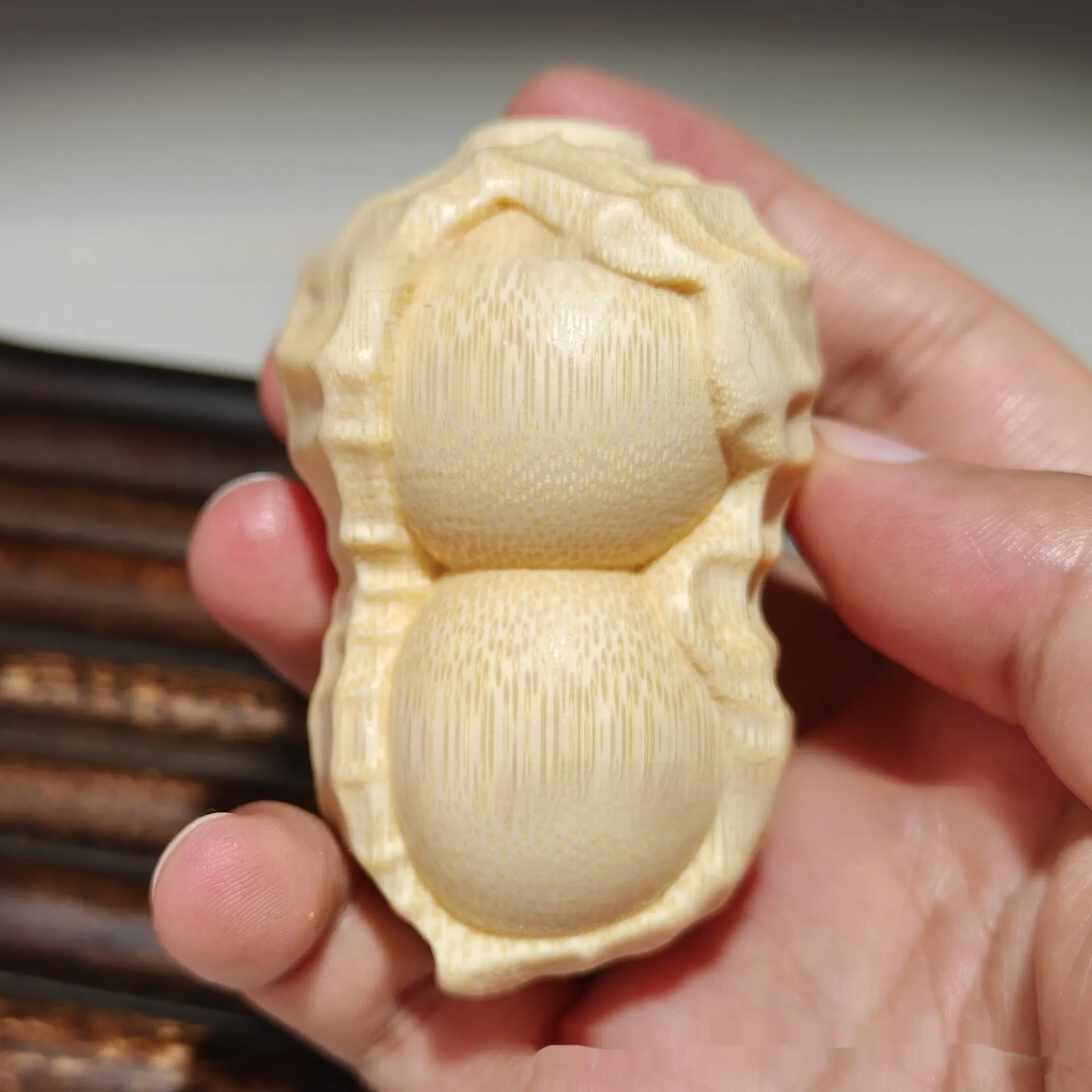 Solid natural bamboo carved peanut ornament with modern simplicity style for gifts
