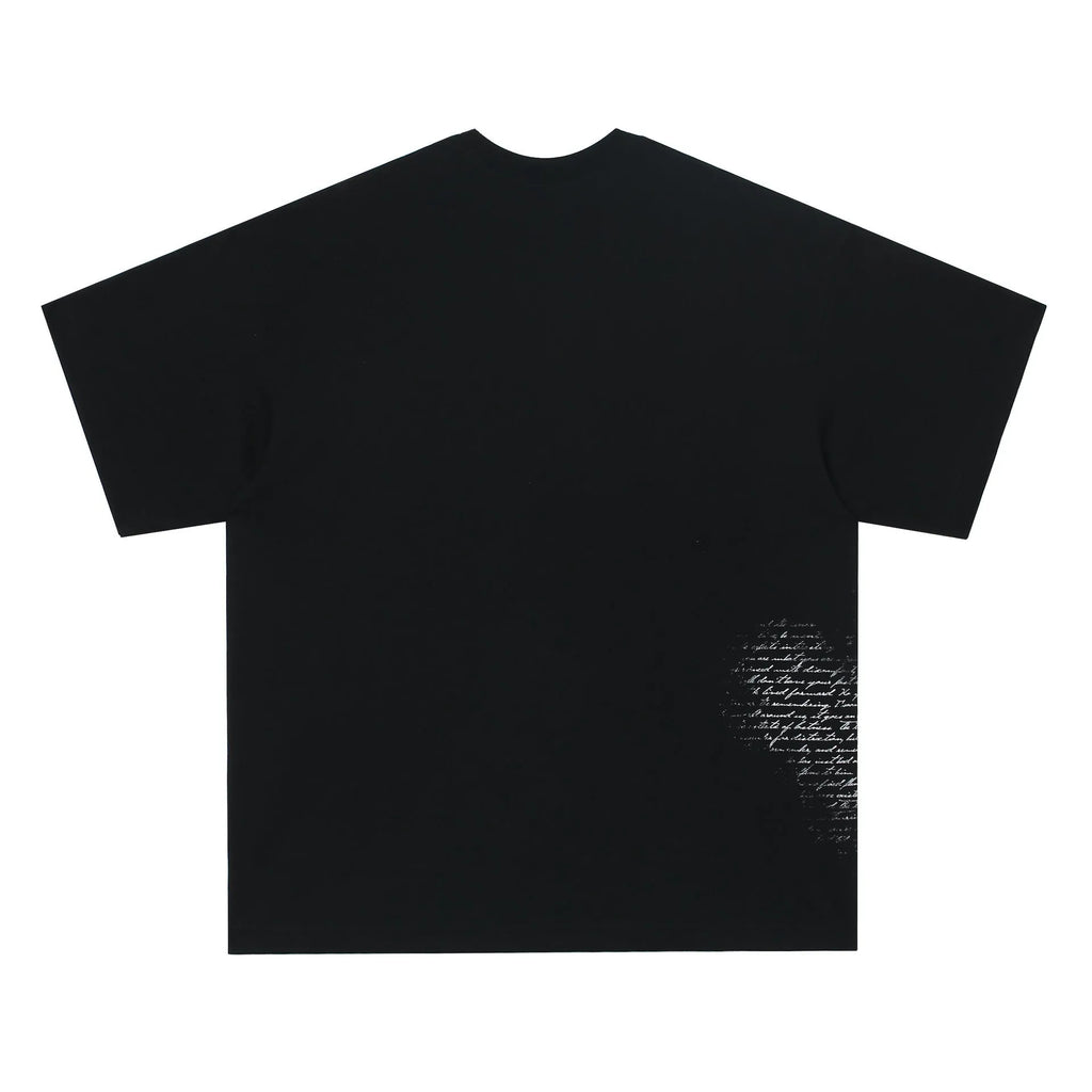 Retro hip hop T-shirt with graphic letter patterns in black and white colours