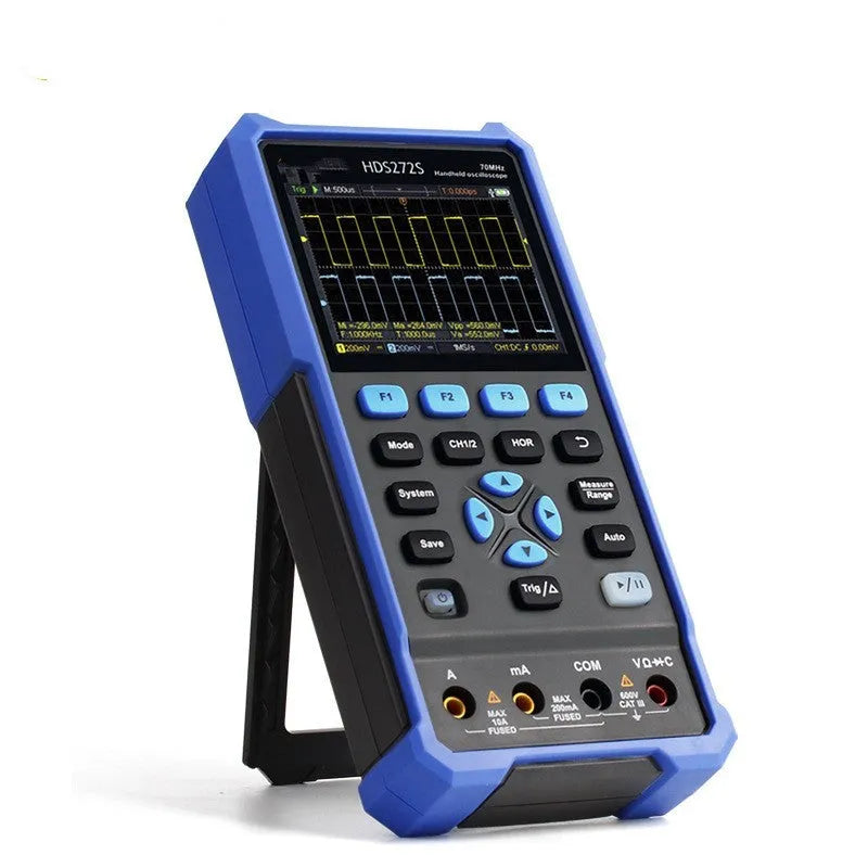 Owon HDS272 handheld digital oscilloscope with probes for automotive electrical diagnostics