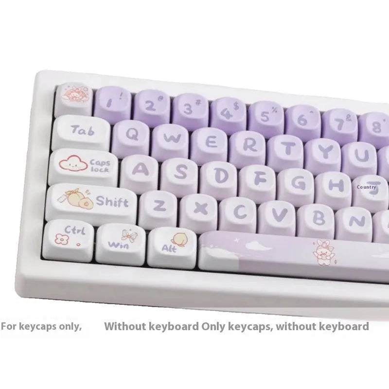 Set of purple to white gradient keycaps with a sublimation printed rabbit design for mechanical keyboards.