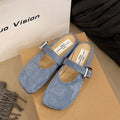 Women's flat closed toe half slippers in apricot colour with square toe and rubber sole
