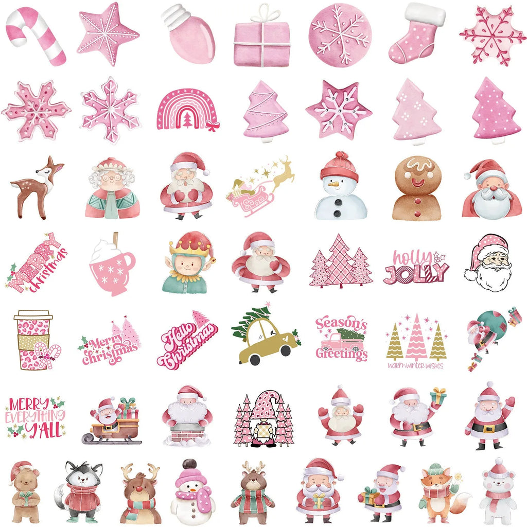 50 Christmas waterproof stickers in cute designs ranging 4-8cm for cars, phones and computers