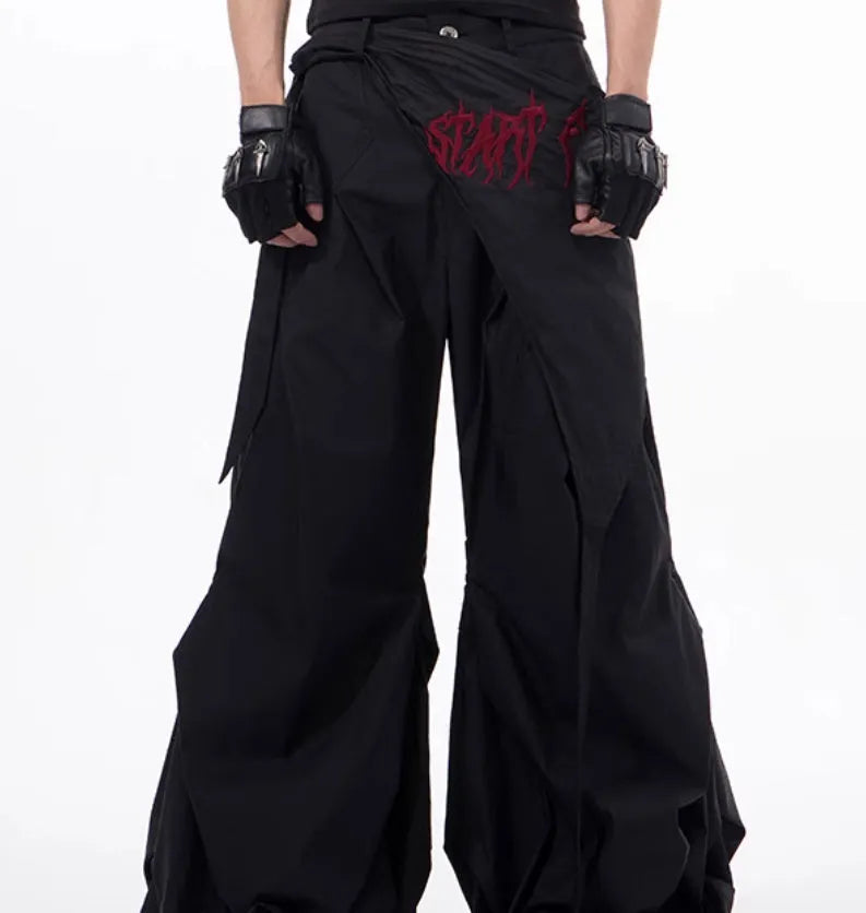 Boys wide-leg summer trousers in refined Korean style with solid black colour and niche accumulation cut