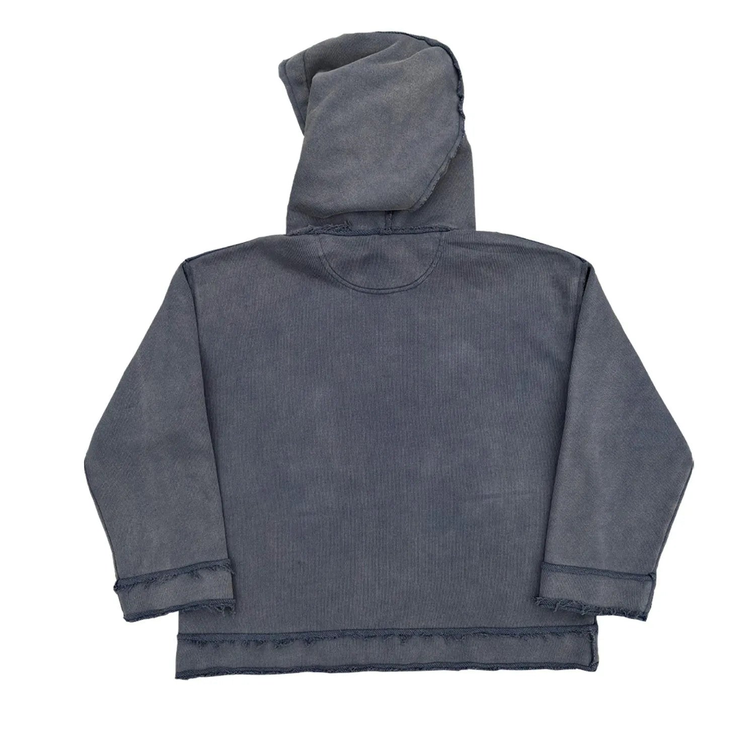 Man wearing a dark blue full zip hoodie sweater.