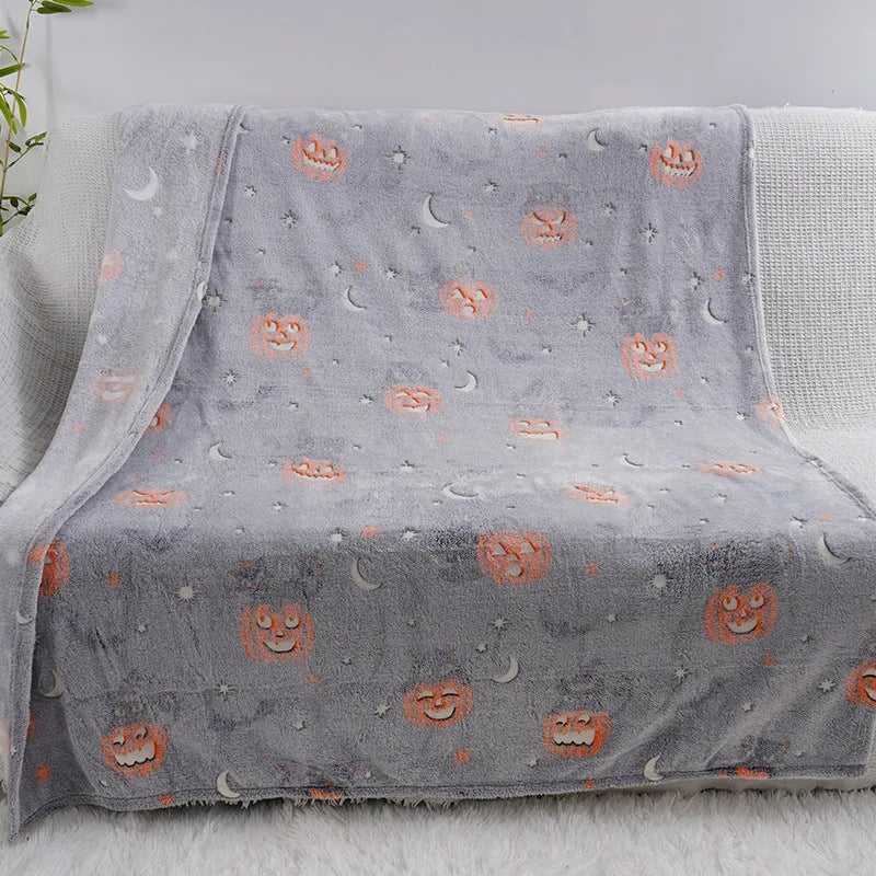 Cartoon-style flannel blanket for covering air conditioners, shown in a child's room.