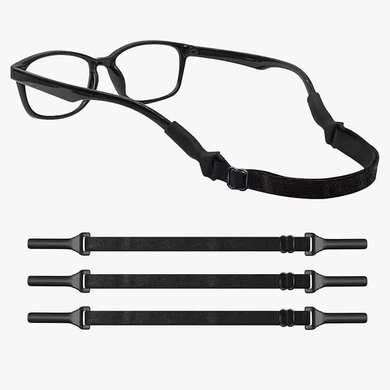 Black adjustable glasses cord strap with silicone earpieces for securing eyewear