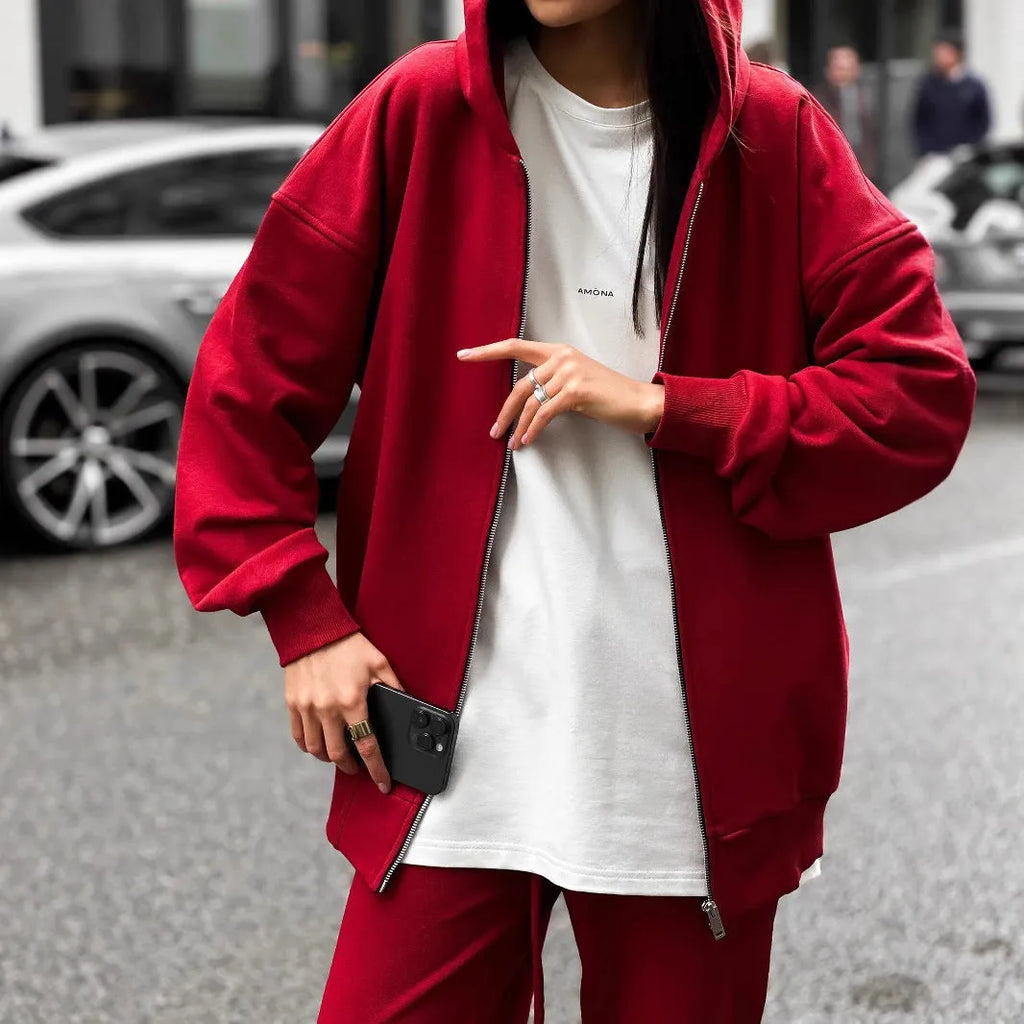 Long-sleeved coat and trousers two-piece set in loose fit street style design