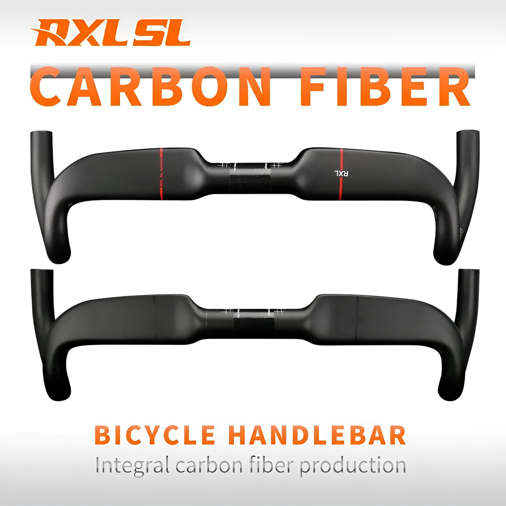 Carbon fibre road bicycle handlebar showing drop shape and double line colour detail