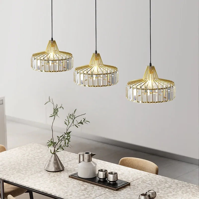 Crystal chandelier bedside lamp with iron framework and adjustable LED lighting in black finish