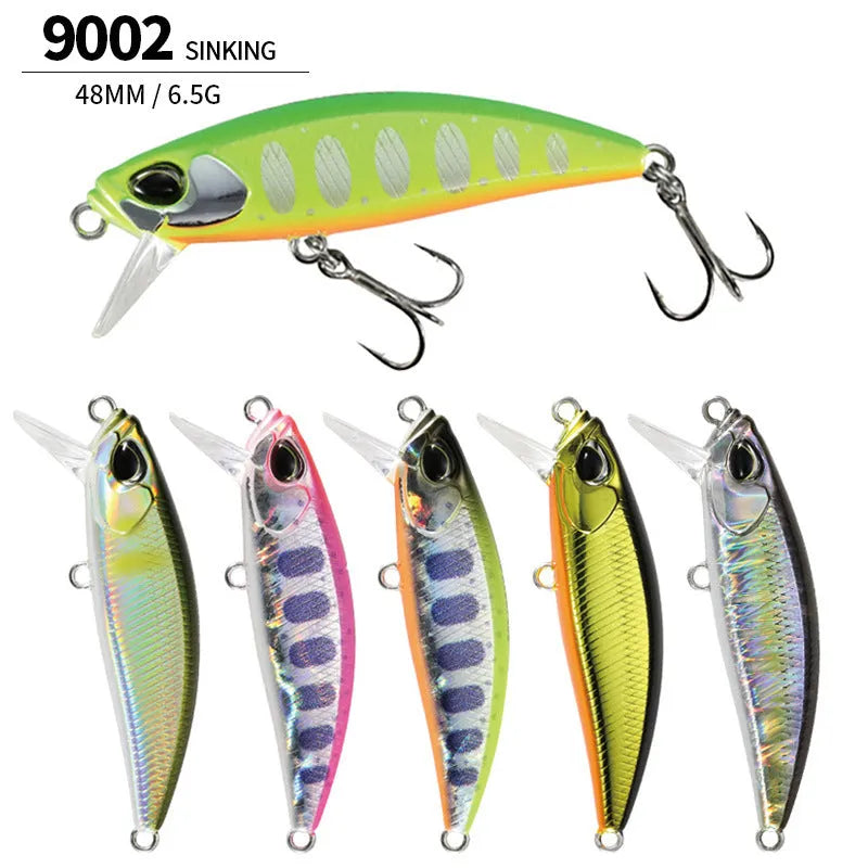 48mm submerged minnow fishing crankbait lure for snakehead and mandarin fish in multiple colours.