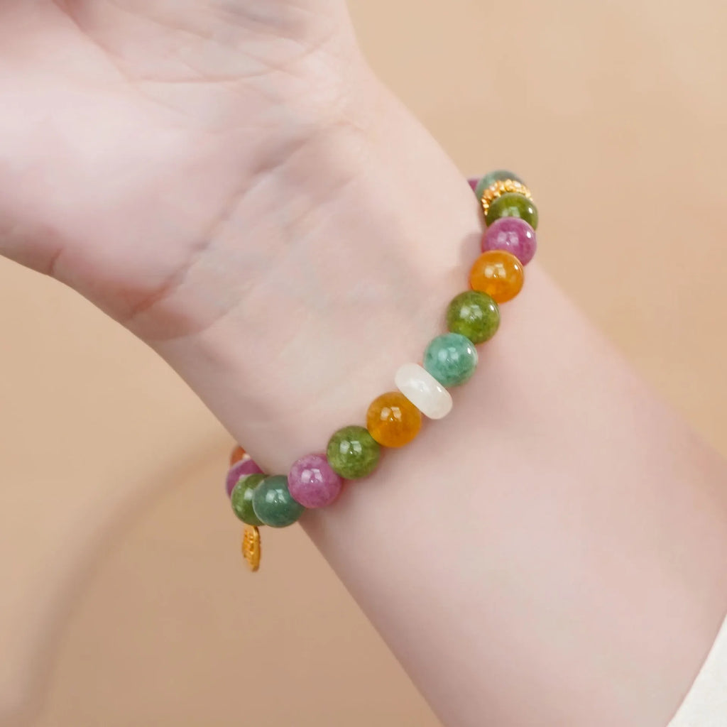 Natural tourmaline rainbow colour half bracelet for women with electroplated finish
