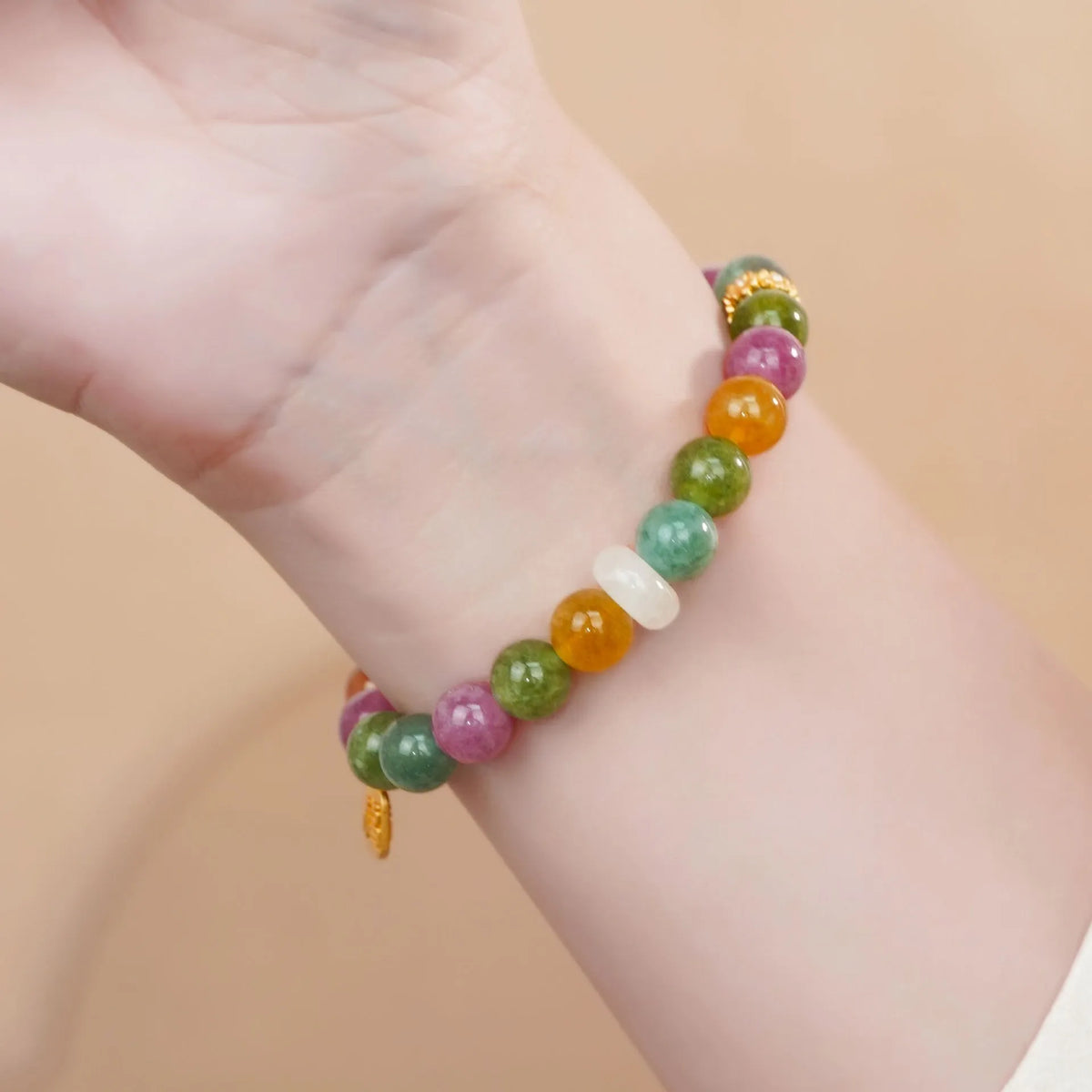 Natural tourmaline rainbow colour half bracelet for women with electroplated finish