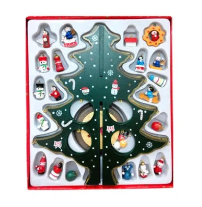 Hand-painted wooden Christmas tree decoration in red and green colours measuring 36cm tall