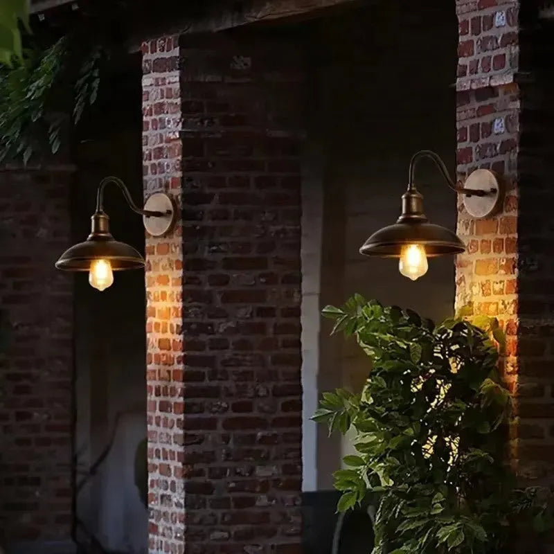 Retro style outdoor wall lamp in silver or copper finish with courtyard mounting bracket