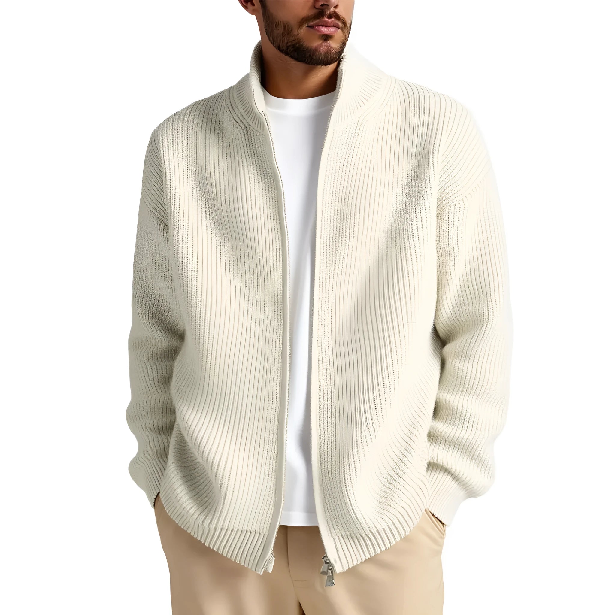 Men's loose cardigan sweater coat in chemical fibre blend, Asian sizing M to 3XL