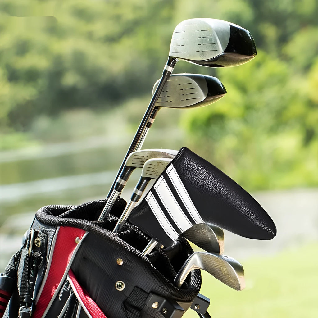 Black PU leather golf club head cover push rod case for driver woods irons protection