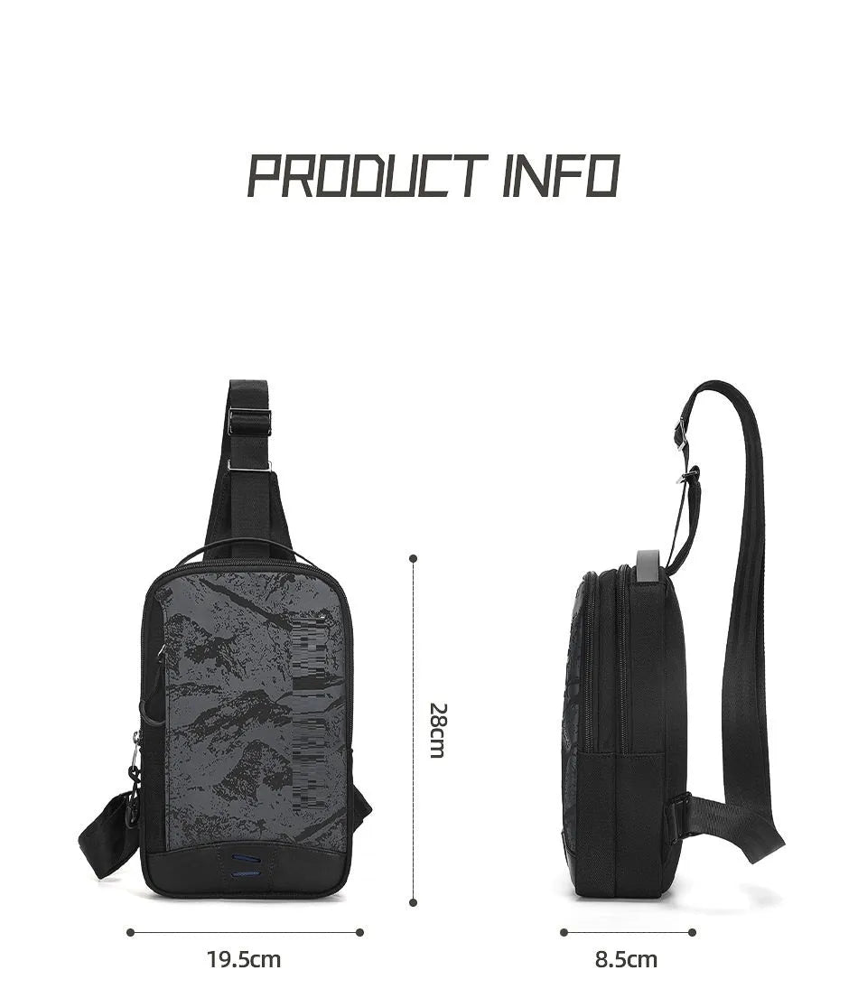 Casual black TPU waterproof chest bag with single strap and square vertical shape.