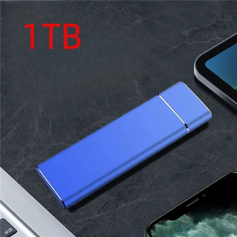 Sapphire blue portable solid state external hard drive with metal shell