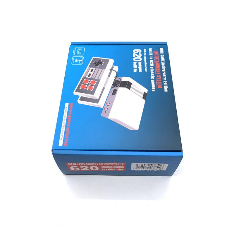 NES 620 Mini Retro Game Console with two controllers and AV cable on a table
