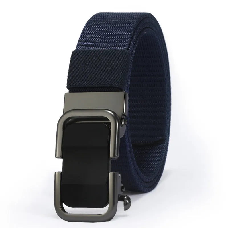 Toothless nylon canvas men's belt with alloy buckle in 120cm length