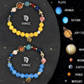 Natural stone zodiac sign beaded bracelets with gemstone beads on elastic cords showing astrology designs