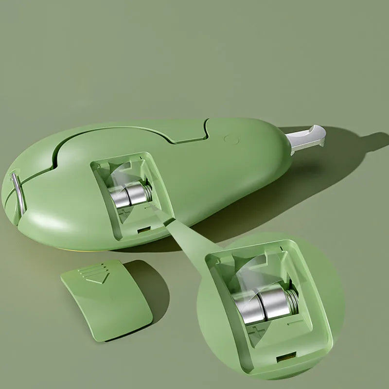 Pet nail clipper with LED light showing green handle and stainless steel blades for small dogs and cats
