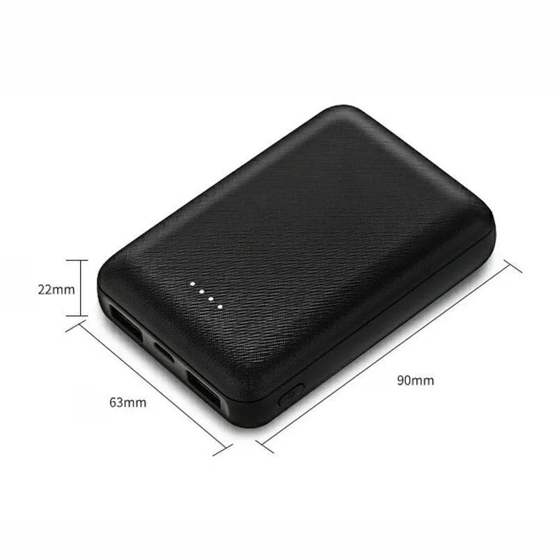 Black and white 10,000mAh ultra-thin power bank with multiple USB ports
