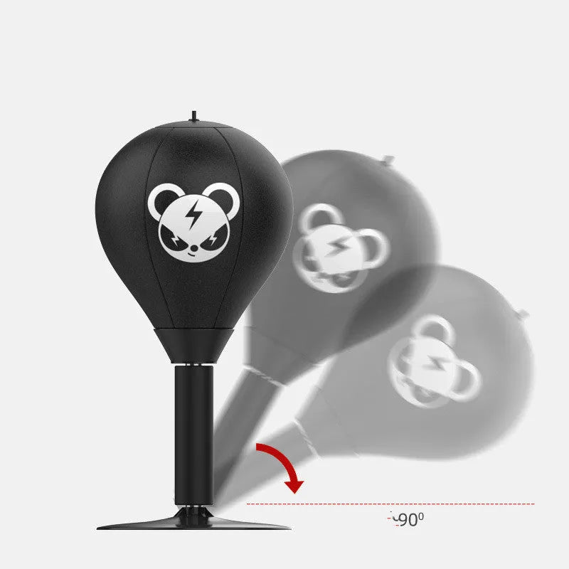 Tabletop boxing speed ball with inflatable sphere on flexible tube and suction cup base